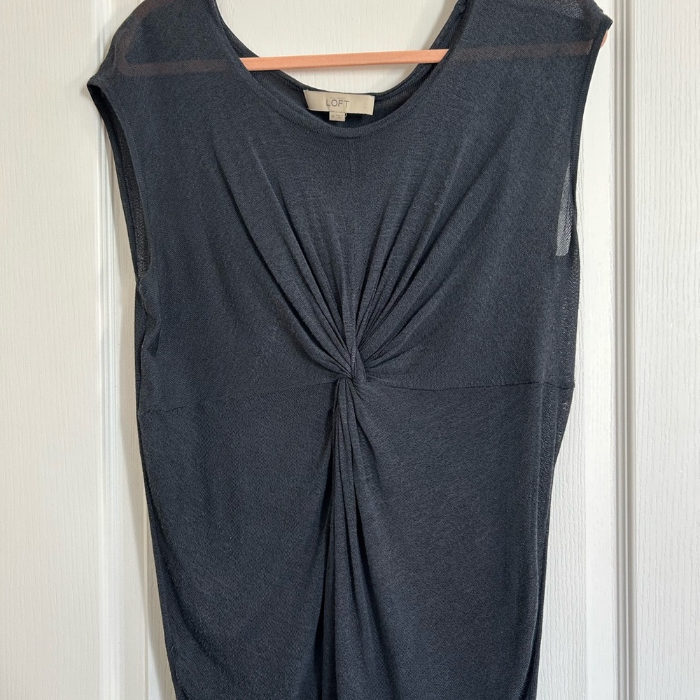 LOFT Dark Charcoal Knot-Front Sleeveless Top